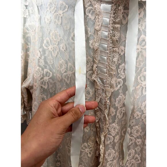 Vintage 60s Odette Barsa Lace Overlay Robe Dressing Gown M/L Fairy Coquette FLAW - Picture 7 of 15